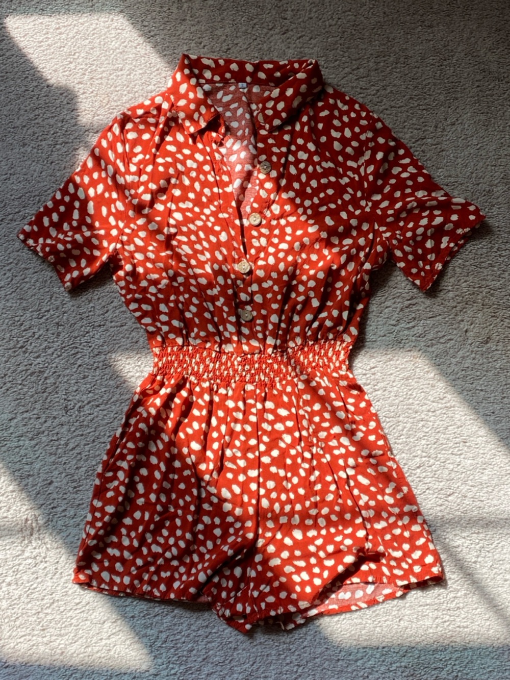 Vintage Y2K Red Leopard Button Romper, Size S